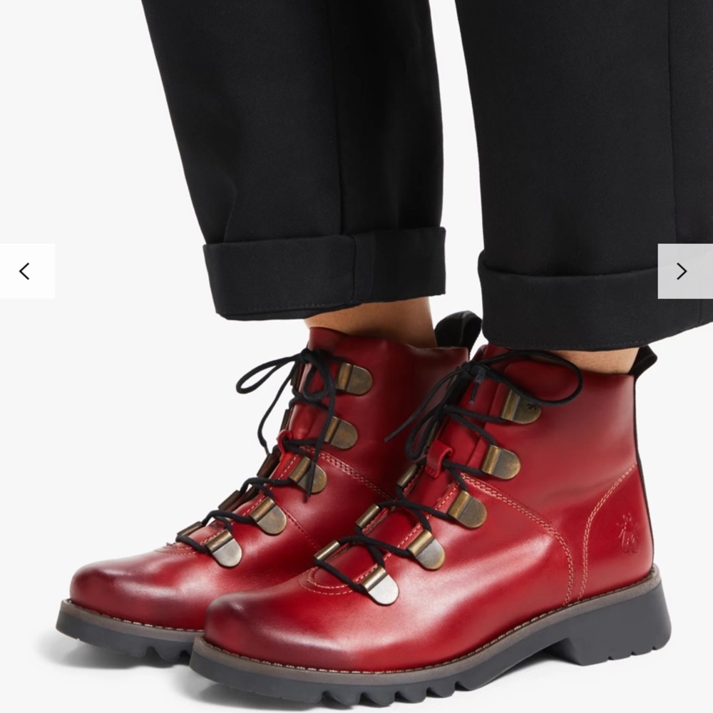 Fly London Roji Leather Lace Up Ankle Boots, Red